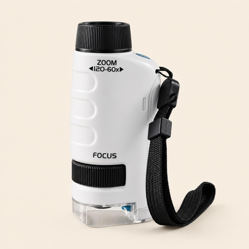 Microscopio de bolsillo blanco 60-120x con correa